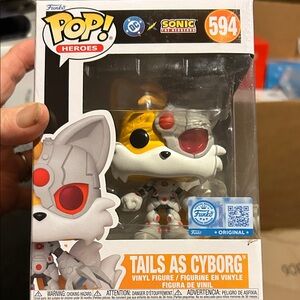Funko Pop Heroes Tails Cyborg Figure with Red and White Accents